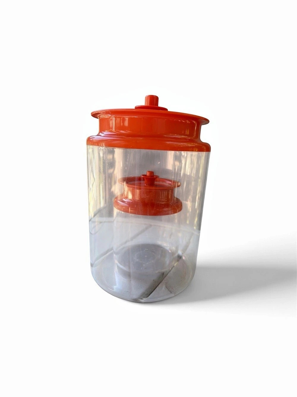 Vintage Tupperware Counterparts Canisters Set of 2 Burnt Orange Seal Clear USA